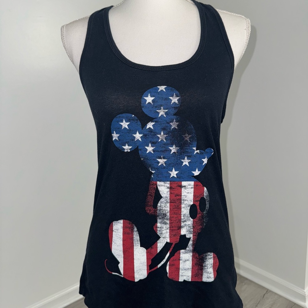 Disney Mickey Mouse Black Patriotic American Flag Racerback Tank Top S